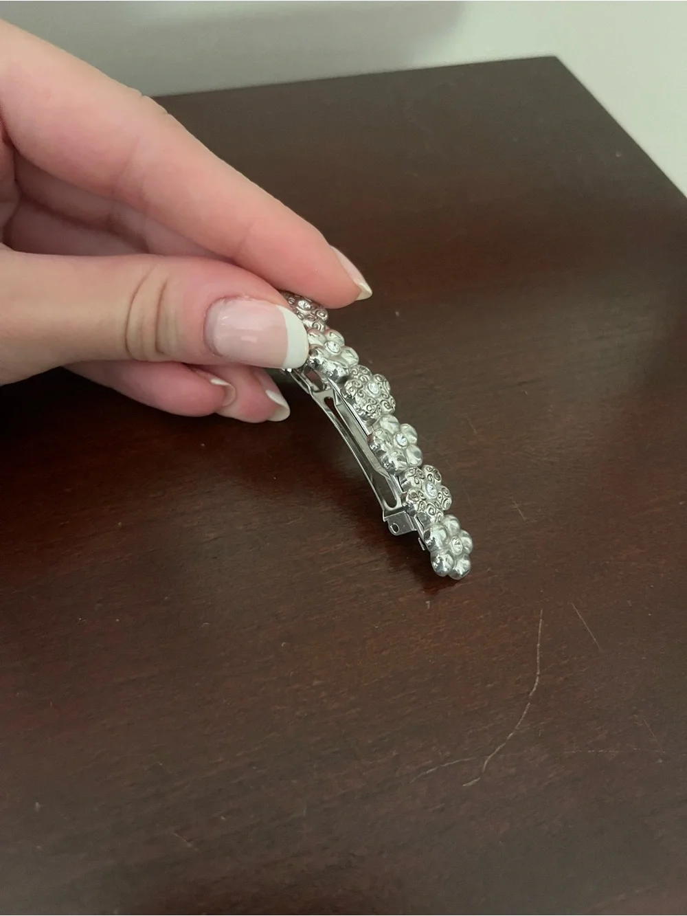 Silver Floral Barrette Hair Clip for Women